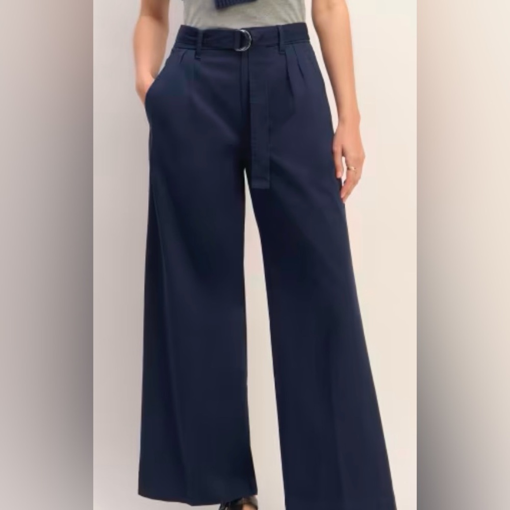 Everlane Navy Wide-Leg Belted Trousers